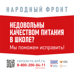 Баннер горячей линии "Народный фрон За Россию" и Минпросвещения России «Народный ревизорро»
Актуальный телефон горячей линии (8-800-200-04-11).